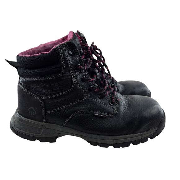 Wolverine Work Boots Womens 7 Piper Black Pink Waterproof Composite Toe Lace Up - Picture 1 of 10